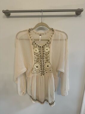 Free People Women’s XS Top Boho Embellished Long Sleeves